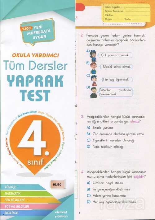 4. Sınıf Tüm Dersler Yaprak Test - 4 Element Yayınları