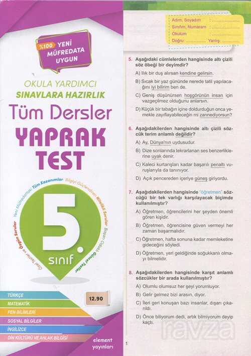 5. Sınıf Tüm Dersler Yaprak Test - 4 Element Yayınları