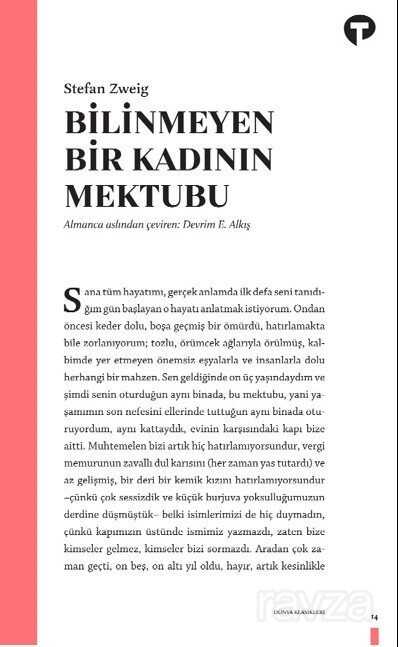 Bilinmeyen Bir Kadının Mektubu - Turkuvaz Kitap