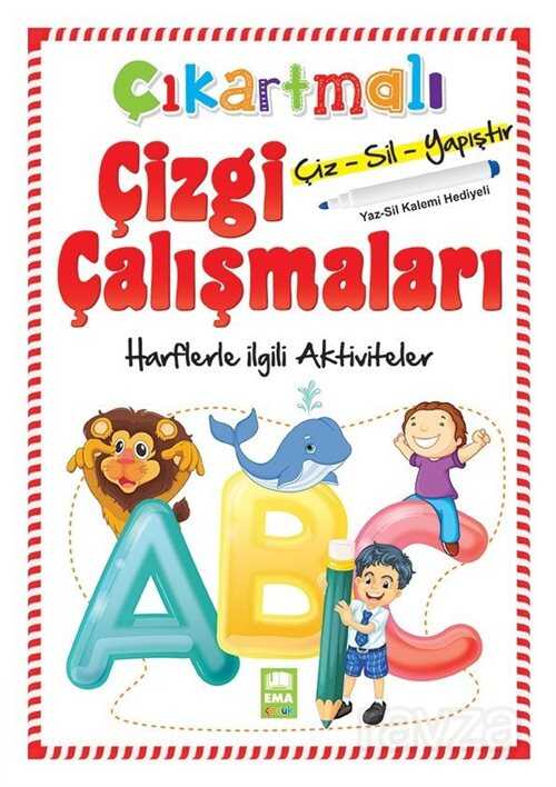 Çıkartmalı Çizgi Çalışmaları Çiz-Sil-Yapıştır Harflerle İlgili Aktiviteler (Yaz-Sil Kalemi Hediyeli) - Ema Çocuk