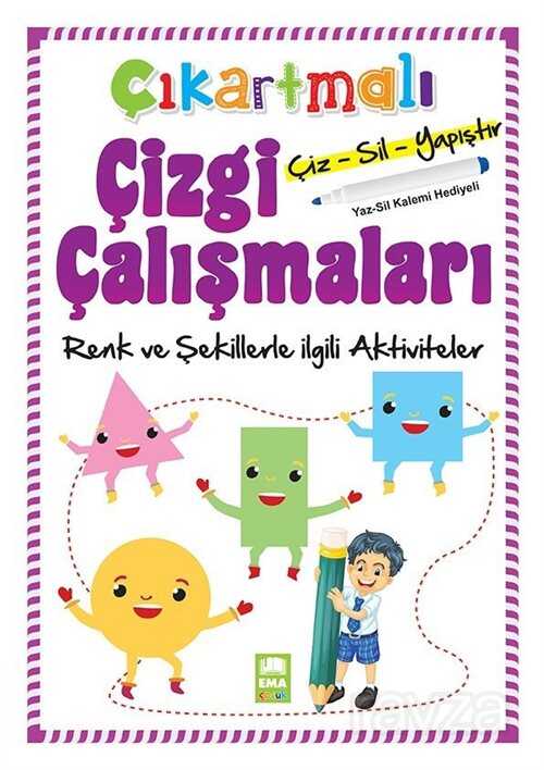Çıkartmalı Çizgi Çalışmaları Çiz-Sil-Yapıştır Hayvanlarla İlgili Aktiviteler (Yaz-Sil Kalemi Hediyeli) - Ema Çocuk