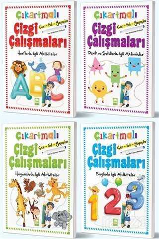 Çiz-Sil-Yapıştır Çıkartmalı Çizgi Çalışmaları Seti (4 Kitap Takım) - Beyaz Balina Yayınları