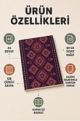 Etnik Desen Serisi 1 - Mürdüm Geometrik A5 Çizgili Defter - 2