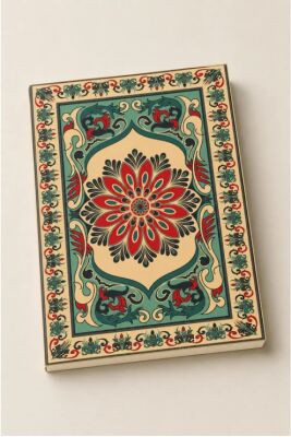 Etnik Desen Serisi 3 - Turkuaz Kirmizi Motifli A5 Çizgili Defter - 1