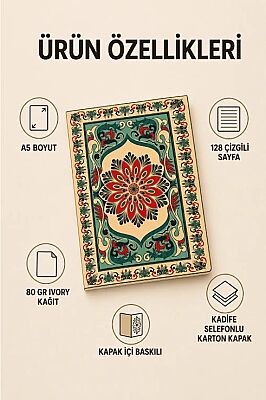 Etnik Desen Serisi 3 - Turkuaz Kirmizi Motifli A5 Çizgili Defter - 2