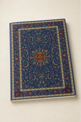 Etnik Desen Serisi 4 - Lacivert Klasik Hali Desenli A5 Çizgili Defter - 1