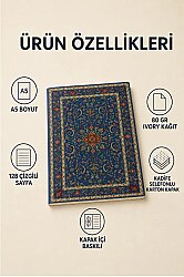 Etnik Desen Serisi 4 - Lacivert Klasik Hali Desenli A5 Çizgili Defter - 2