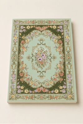 Etnik Desen Serisi 5 - Mint Yesili Çiçekli A5 Çizgili Defter - 1