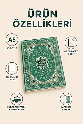 Etnik Desen Serisi 6 - Adaçayi Yesili Madalyon Desenli A5 Çizgili Defter - 2