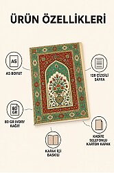Etnik Desen Serisi 8 - Turkuaz Kirmizi Mihrap Desenli A5 Çizgili Defter - 2