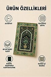 Etnik Desen Serisi 9 - Zümrüt Yesili Mihrap Desenli A5 Çizgili Defter - 2