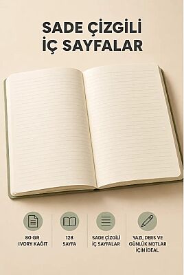 Etnik Desen Serisi 9 - Zümrüt Yesili Mihrap Desenli A5 Çizgili Defter - 3