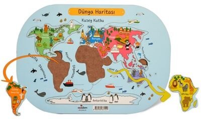 Hayvan Ve Sehirler Dünya Haritasi Ahsap Puzzle - 1