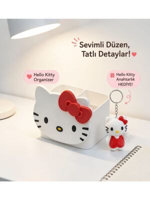 Hello Kitty Kalemlik Organizer Bölmeli Kutu Hello Kitty Anahtarlık Hediyeli - Hobbi Tasarim
