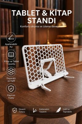 Kitap ve Tablet Standi Beyaz + Ayraç Hediyeli - 1