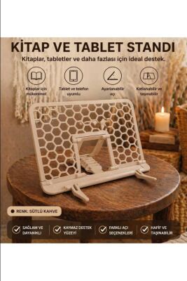 Kitap ve Tablet Standi Sütlü Kahve 3D Baskı Ayraç Hediyeli - Hobbi Tasarim