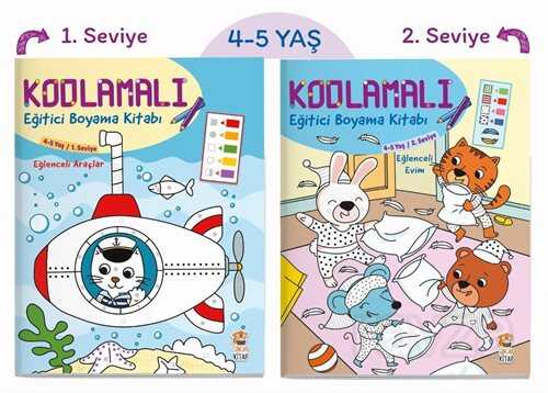 Kodlamalı Eğitici Boyama / 4-5 Yaş 1. ve 2. Seviye (2 Kitap) - Sincap Kitap