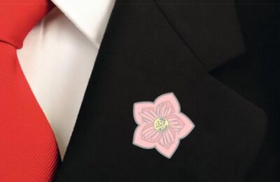 Pembe Çiçek Mineli Pin Bros Metal Yaka Rozeti - 1