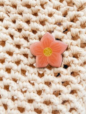 Pembe Çiçek Mineli Pin Bros Metal Yaka Rozeti - 2